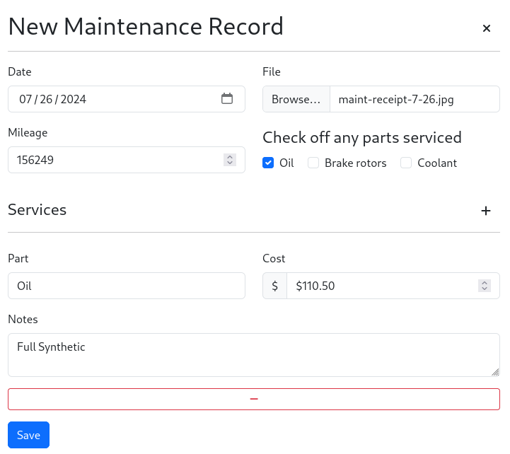 Create a maintenance record